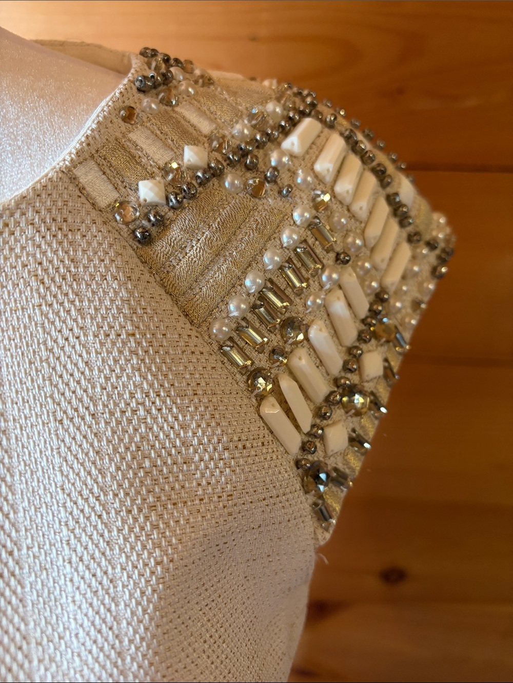 Tahari Cream Beaded Cap-Sleeve Midi Sheath Dress - Picture 2 of 4